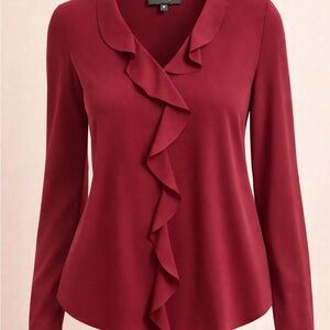 Theory Deep Red Ruffled Blouse